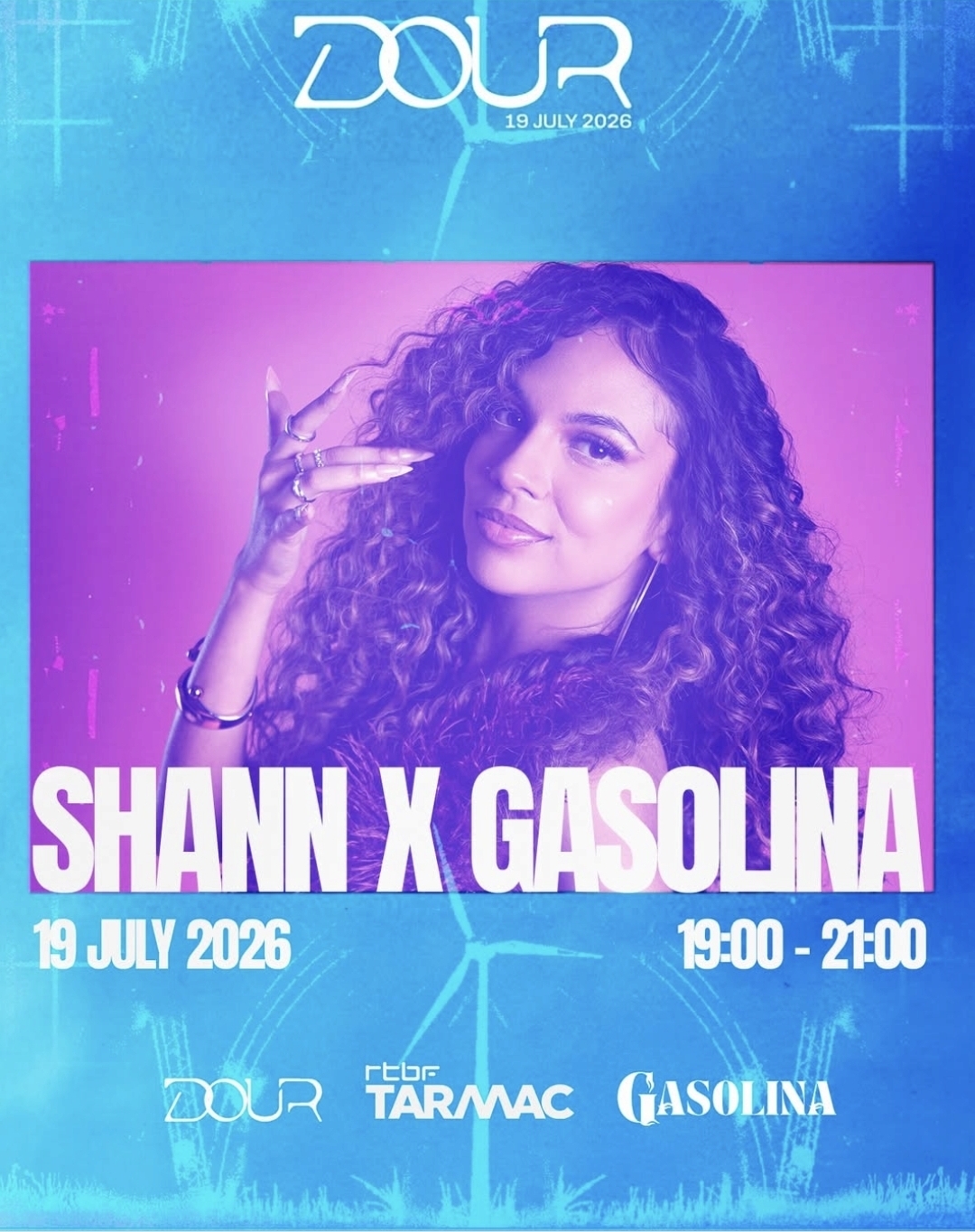 Official SHANN X GASOLINA poster at Dour Festival, July 19 2026, 19:00-21:00
