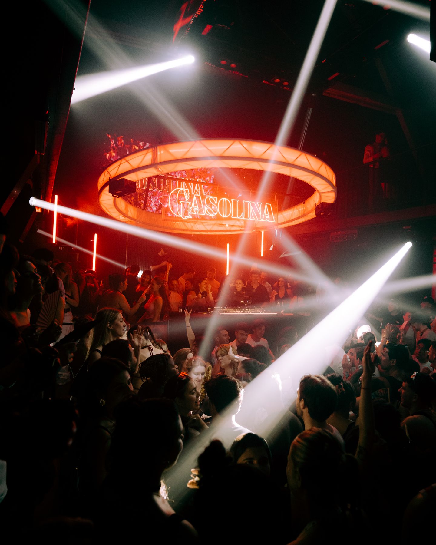 Red light rig over a packed Gasolina dancefloor